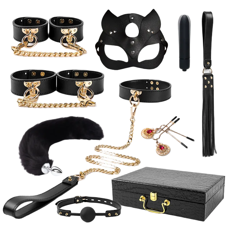 9-Piece Premium BDSM Set with Vibrator & Fox Tail