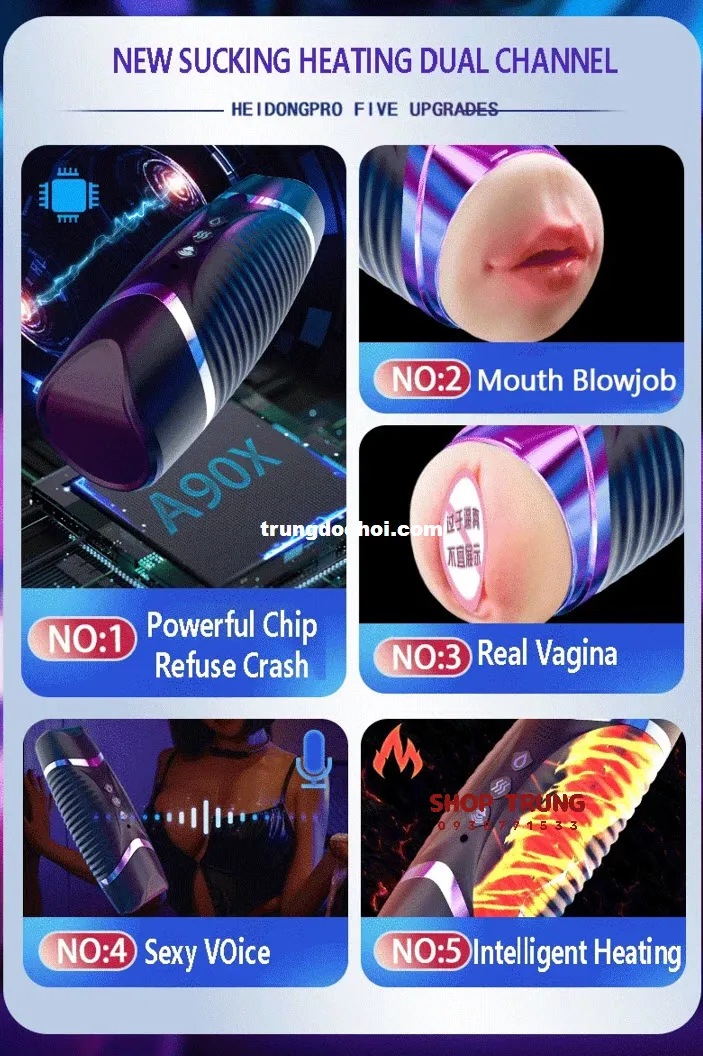 Black Double-ended Heated Vibrating Realistic Masturbator — photo 3