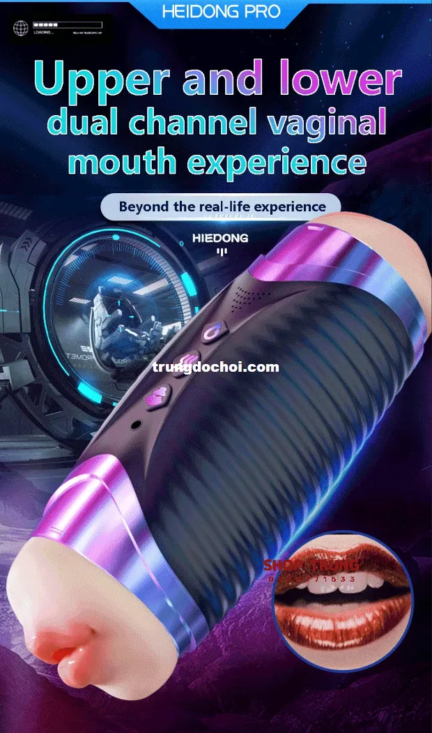 Black Double-ended Heated Vibrating Realistic Masturbator — photo 4