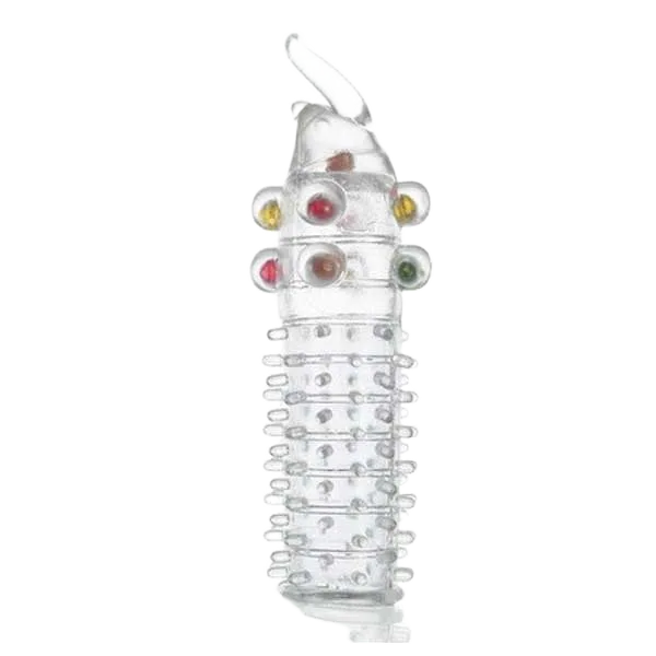 Baile Clear Ribbed Extension Condom with Large Beads Enhanced Size