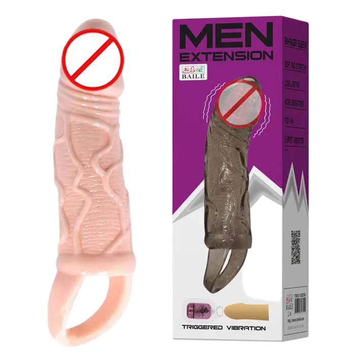 Baile Extension Vibrating Size Enhancer Sleeve Male Delay Condom