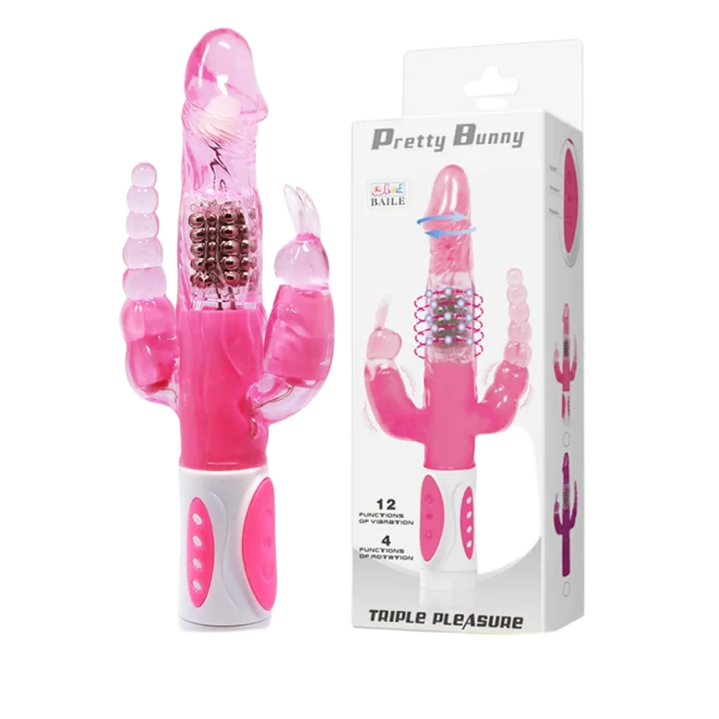 Baile Pretty Bunny 3-Branch Vibrating Rotating Dildo Silicone