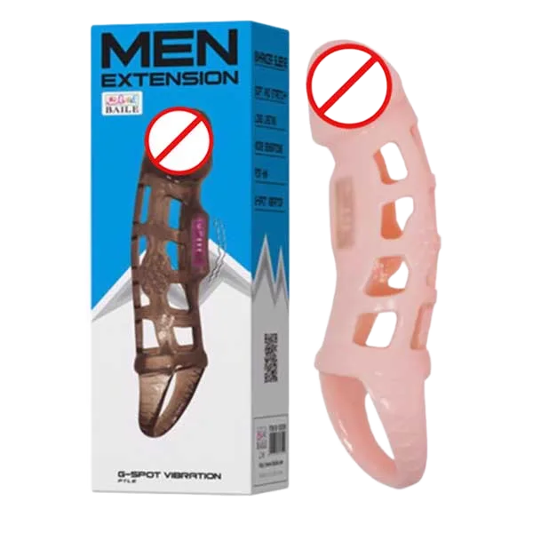 Baile Textured Vibrating Penis Enhancer Durable Silicone for Men