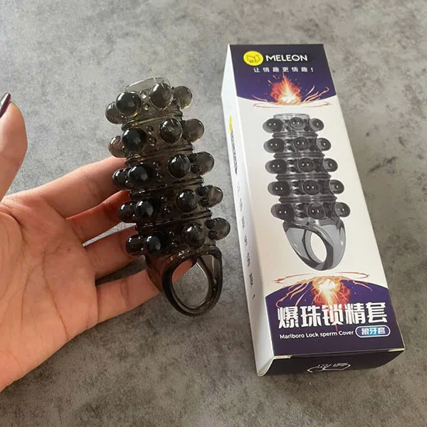 Meleon Inflatable Beaded Middle Ring Condom With Strap — photo 4