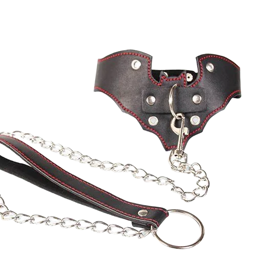 Batman Leather BDSM Collar with Chains for Role Play