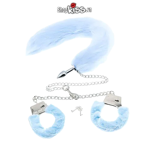 BDSM Handcuffs & Fox Tail Set - Sexy Bondage Play with Chain Included