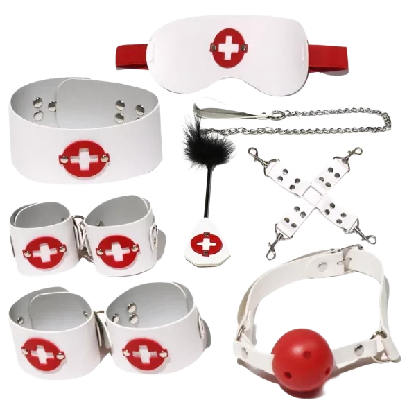 BDSM Nurse Costume 8-Piece Sexy Roleplay Lingerie Set