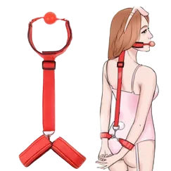 BDSM Set Handcuffs Mouth Gag Adjustable Leather