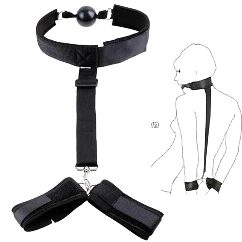 Bizarre BDSM Extreme Mouth Lock and Handcuff Restraint Set