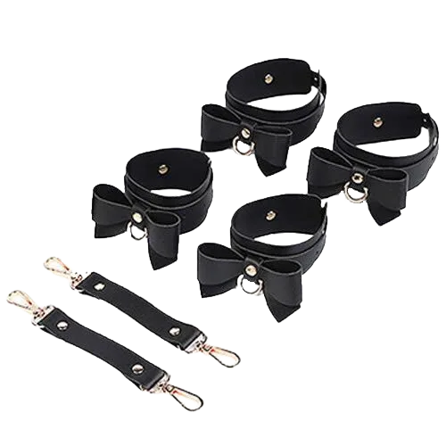 Black 5-piece BDSM bondage set with PU leather & metal for kinky couples