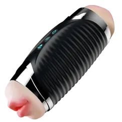 Black Double-ended Heated Vibrating Realistic Masturbator