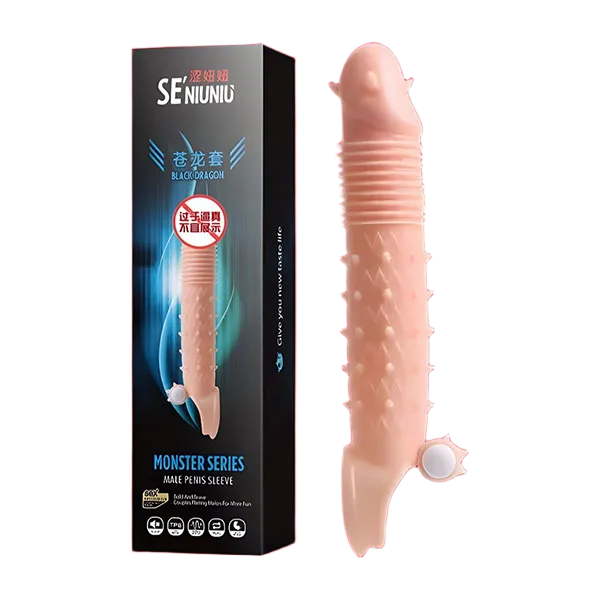 Black Dragon Spiked Vibrating Penis Sleeve Silicone