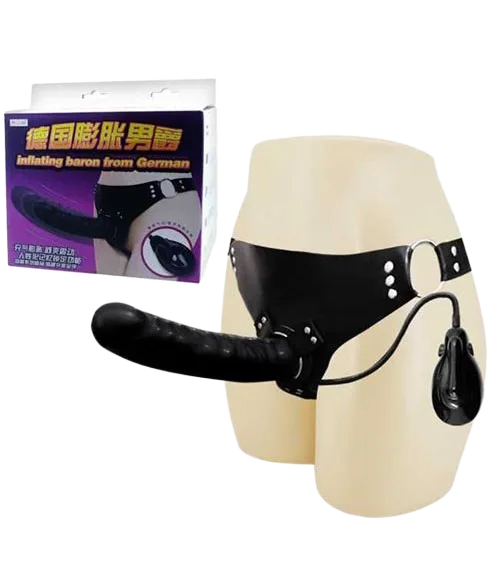Black Inflatable Strap-On Realistic Dildo with Remote