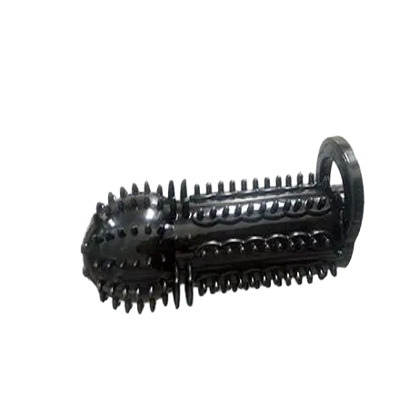Black Ribbed Delay Ring with Vibrator Multi Speed TPE