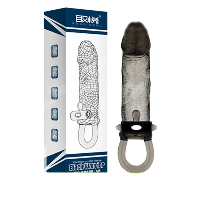 Black Warrior Ribbed Vibrating Penis Sleeve With Harness