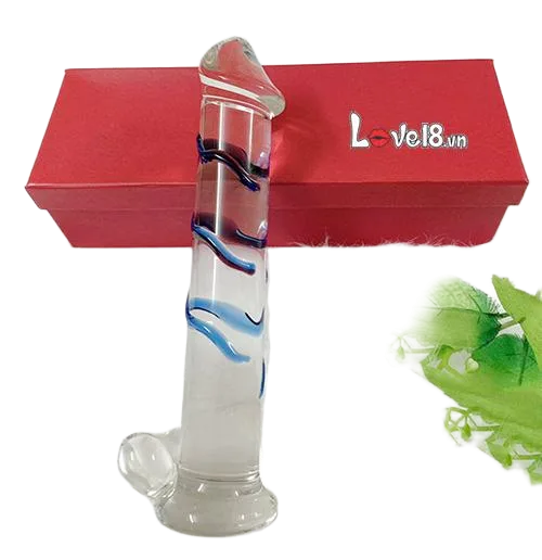 Blue Ribbed Glass Dildo Strong Massage for Men and Women