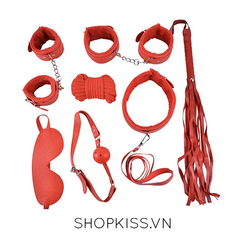 QT07 Red Leather BDSM 7-Piece Kit - Exciting Sensual Play Set — photo 2