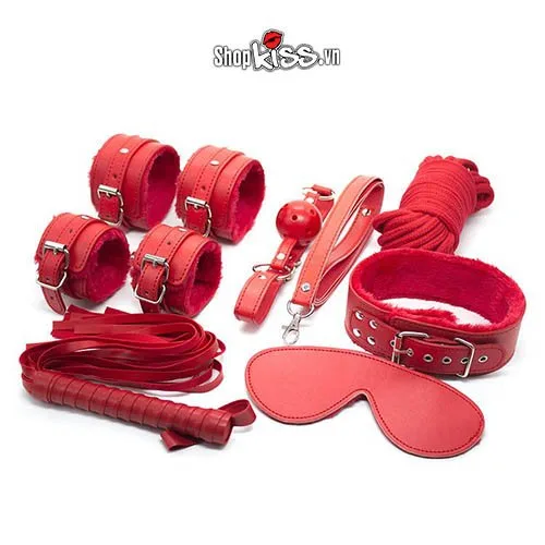 QT07 Red Leather BDSM 7-Piece Kit - Exciting Sensual Play Set — photo 3