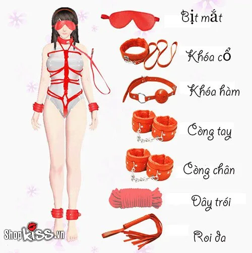 QT07 Red Leather BDSM 7-Piece Kit - Exciting Sensual Play Set — photo 5