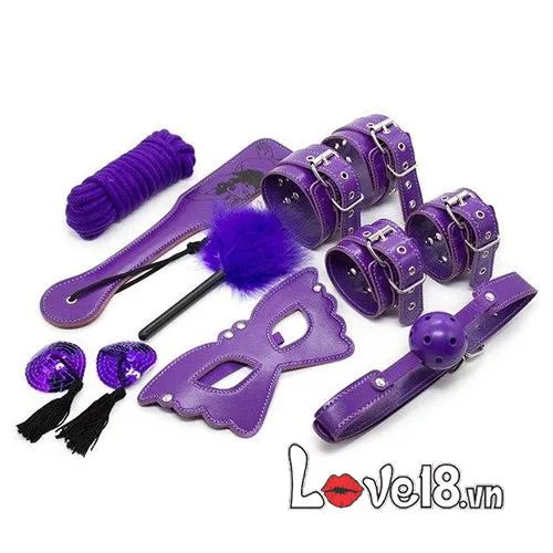 Purple 8-Piece BDSM Kit - Genuine Leather & Metal Accessories — photo 2