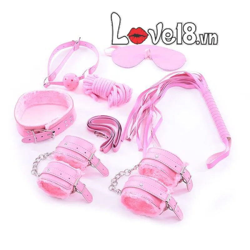 7-Piece Pink BDSM Toy Set Real Leather Metal — photo 2