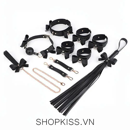 Black 5-piece BDSM bondage set with PU leather & metal for kinky couples — photo 2