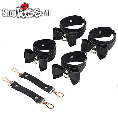 Black 5-piece BDSM bondage set with PU leather & metal for kinky couples — photo 3