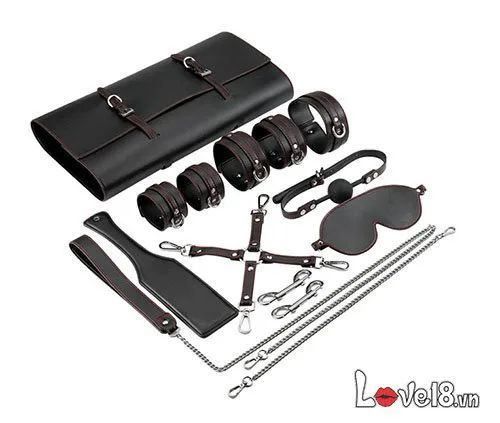 PU Leather BDSM Kit Red Black Bondage Restraint Set — photo 2