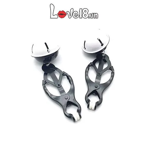 BZ09F BDSM Black Nipple Clamps with Jingle Bells Set — photo 2