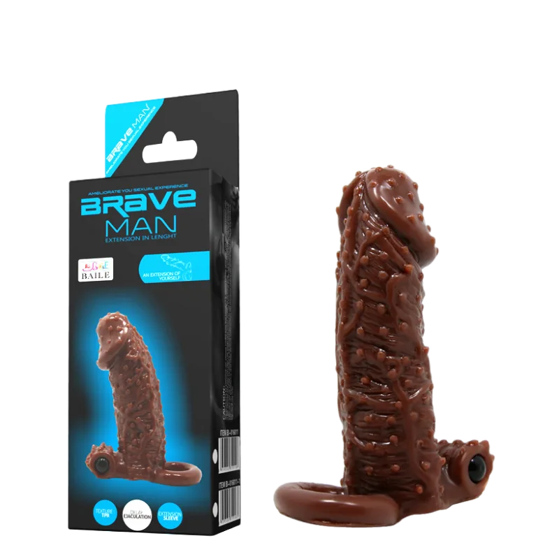 Brave Man Brown Cock Sleeve Condom with Strap Enhance Size