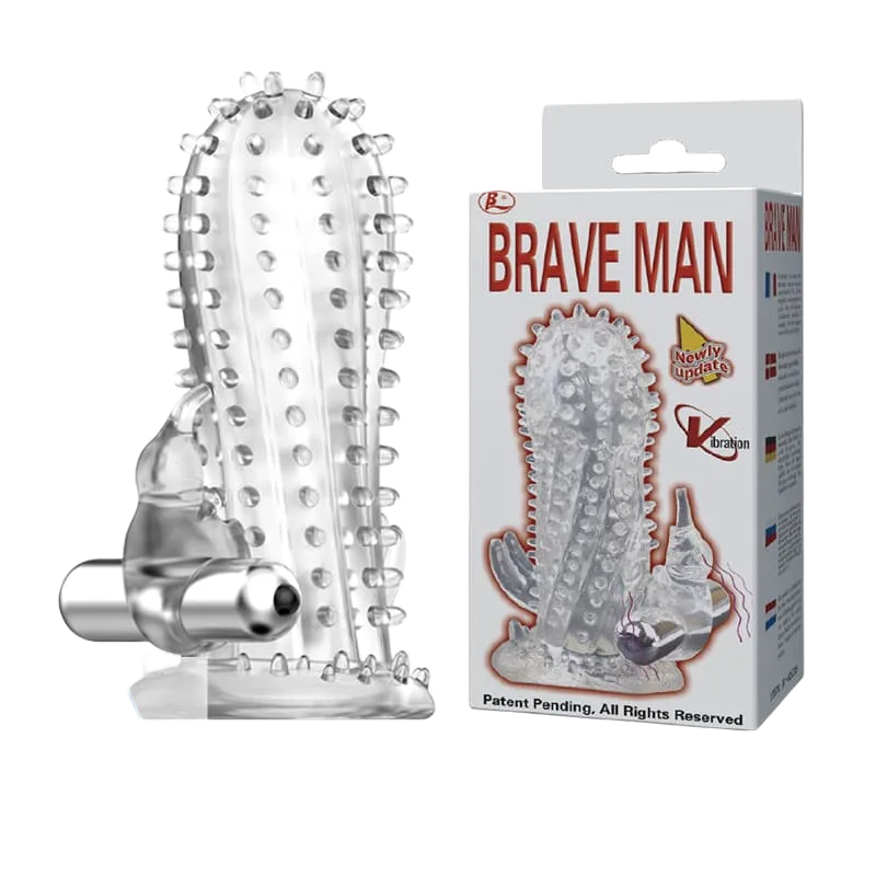 Brave Man Large Ribbed Vibrating Condom Intense Pleasure Controller