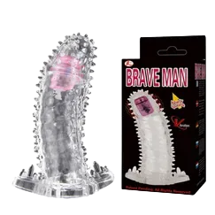 Brave Man Rigid Textured Vibrating Extension Condom Transparent