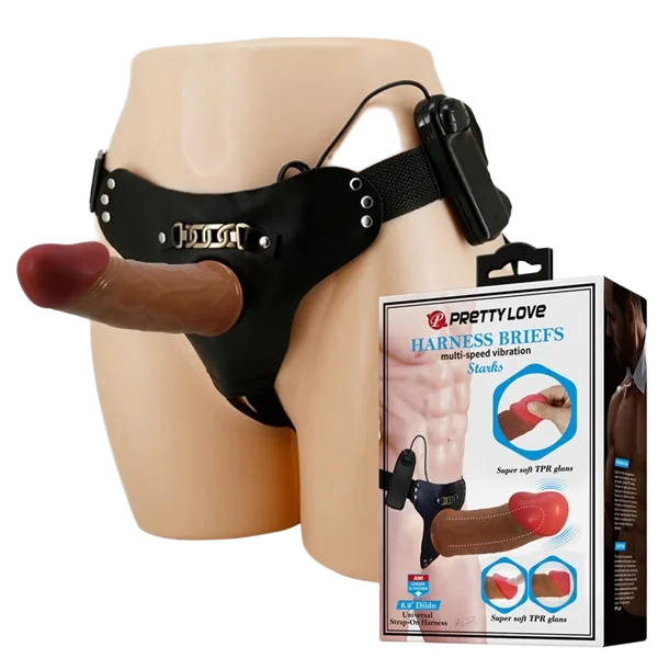 Brown Hollow Strap-On Dildo Multi-Speed Vibrating Waterproof