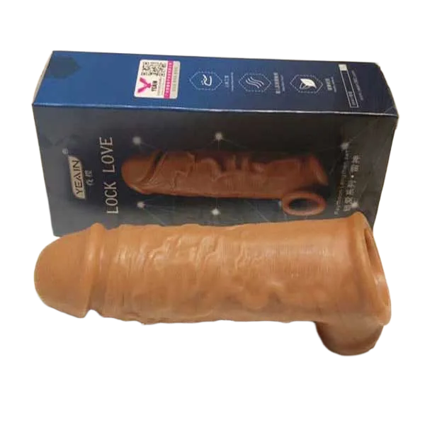 Brown Skin Penis Extender Ribbed Silicone Delay 13.8x3.7cm