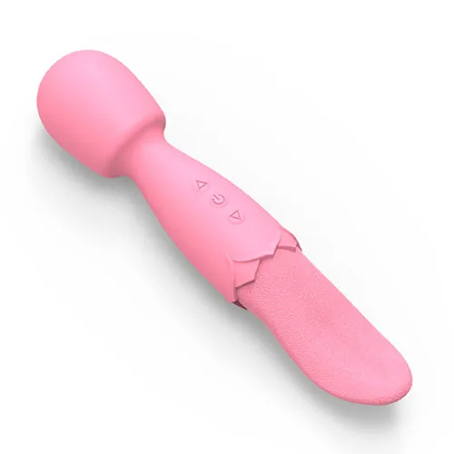 Double End Vibrating Massage Wand With Oral Licking Tongue — photo 2
