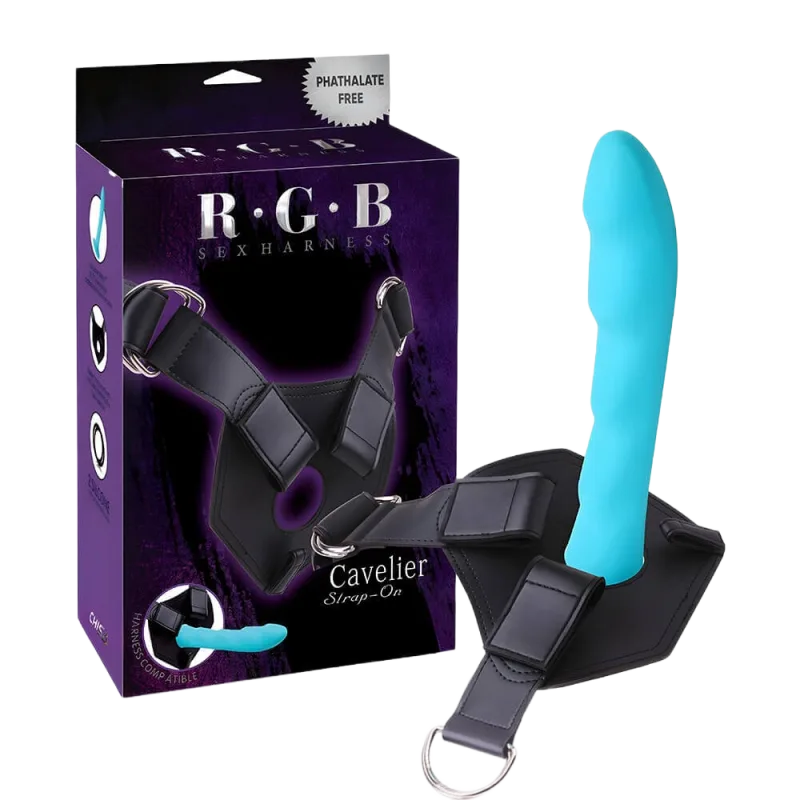 Chisa Cavelier Blue Adjustable Leather Strap-On Dildo Lesbian