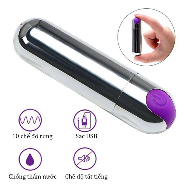10 Mode Rechargeable Stainless Steel Bullet Vibrator — photo 2