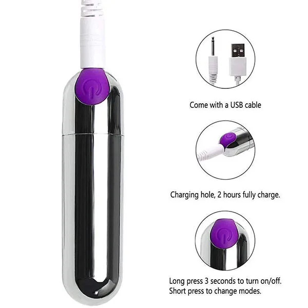 10 Mode Rechargeable Stainless Steel Bullet Vibrator — photo 4