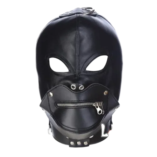 Demon Hood BDSM Mask with Mouth Lock Black PU Leather