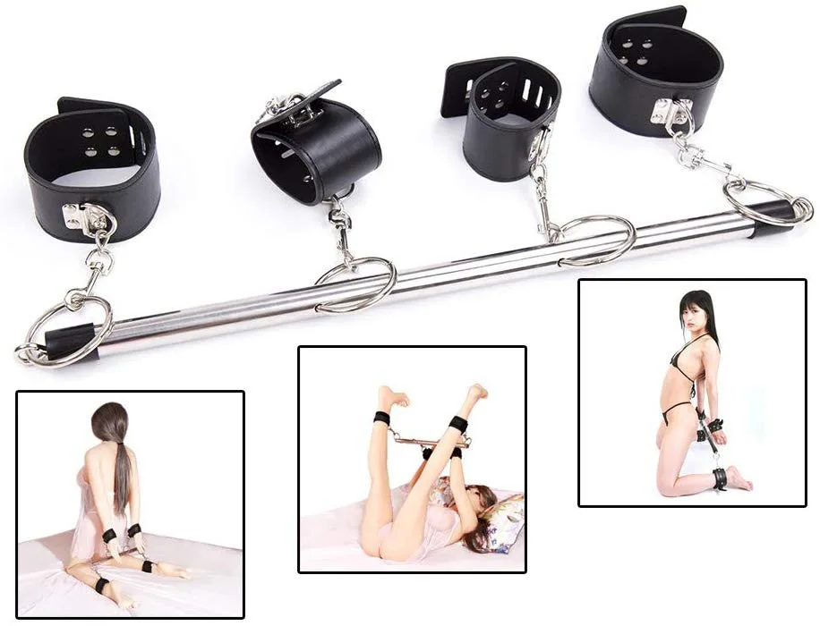Bondage Handcuffs Footcuffs Stainless Steel Leather Set — photo 3