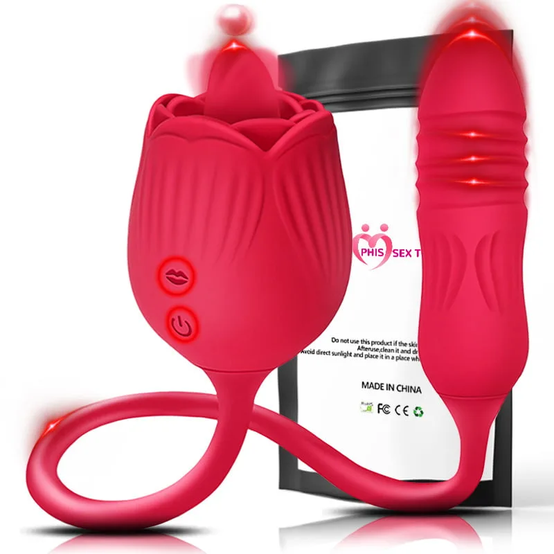 SHP1335 Flower-Shaped Thrusting Vibrator Warming Licking Realistic Toy — photo 4