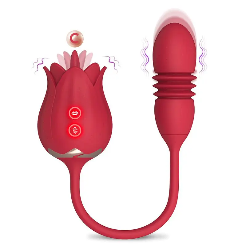 SHP1335 Flower-Shaped Thrusting Vibrator Warming Licking Realistic Toy — photo 2