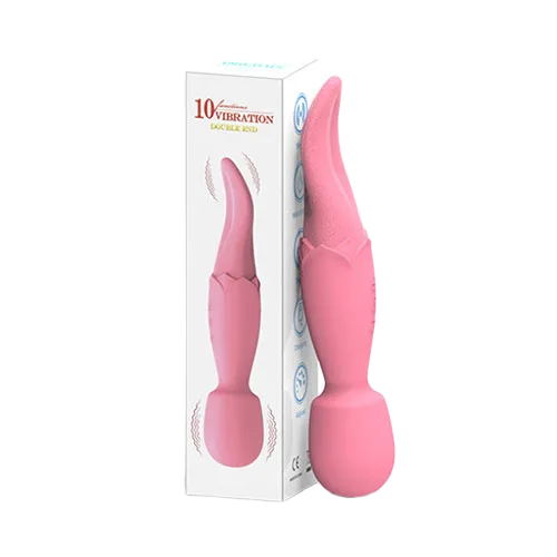 Double End Vibrating Massage Wand With Oral Licking Tongue