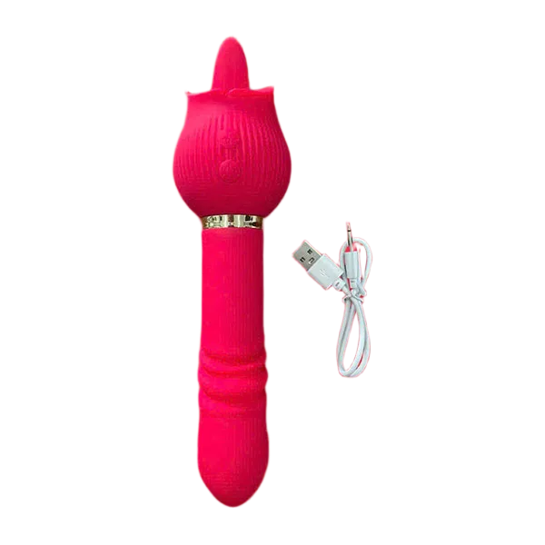 Double-Ended Rose Tongue Vibrating Thrusting Dildo