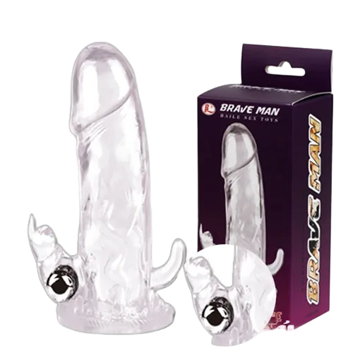 Double-Prong Vibrating Silicone Condom For Intense Pleasure