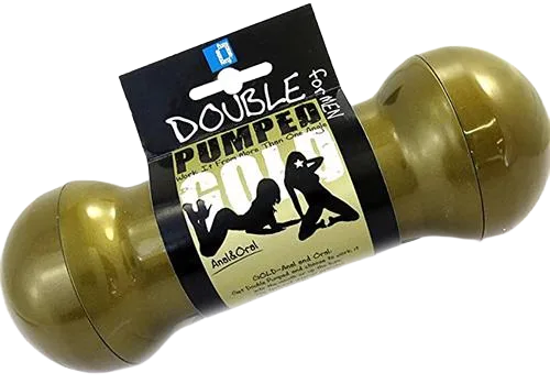 Double Pumped Gold Vibrating Dual End Male Masturbator
