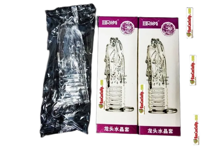 Dragon Head Ribbed Condom With Strap Reusable Safe Silicone