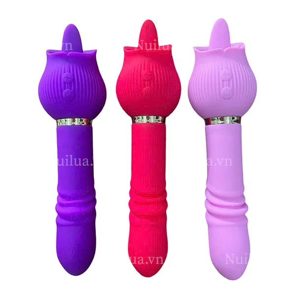 Double-Ended Rose Tongue Vibrating Thrusting Dildo — photo 2