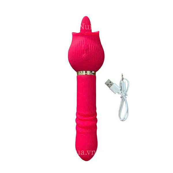 Double-Ended Rose Tongue Vibrating Thrusting Dildo — photo 3