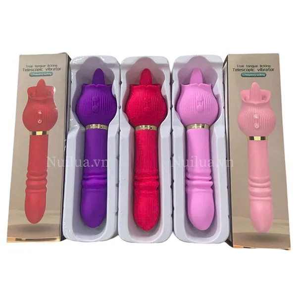 Double-Ended Rose Tongue Vibrating Thrusting Dildo — photo 4